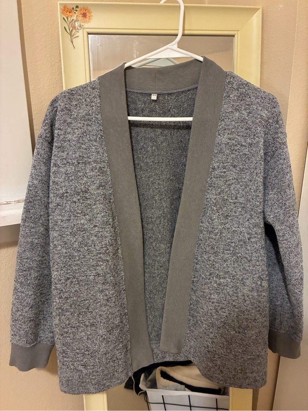 Muji Grey Open-Front Knit Cardigan with Rib Trim